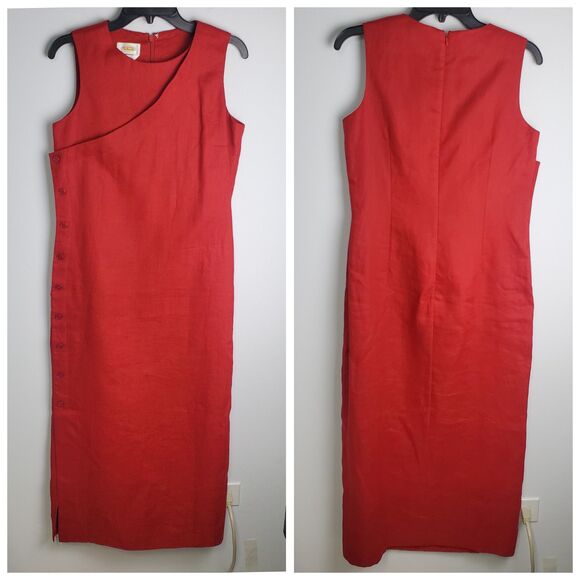 Vintage Talbots Red Irish Linen Maxi Dress Size 8 - Picture 1 of 8